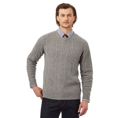 Hammond & Co. by Patrick Grant Big and tall light grey lambswool rich cable knit jumper